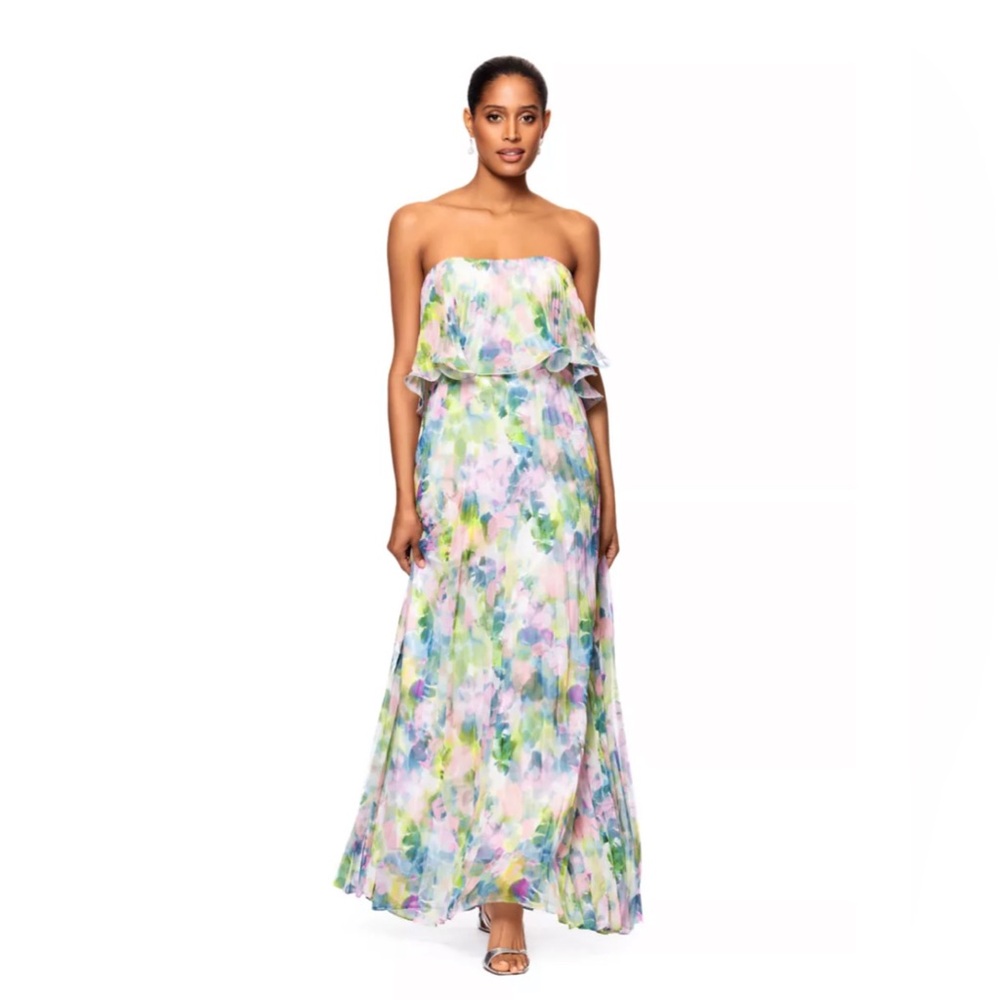 Betsy & Adam Multicolor Strapless Maxi Dress